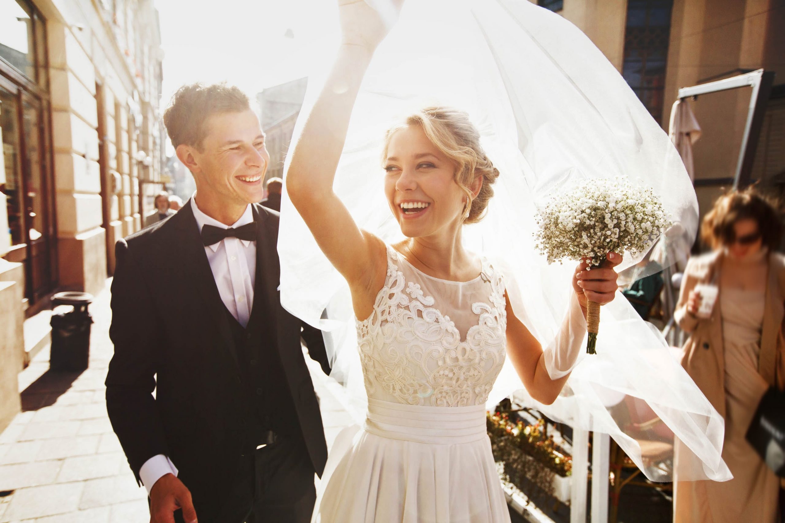 happy young couple celebrating their marriage