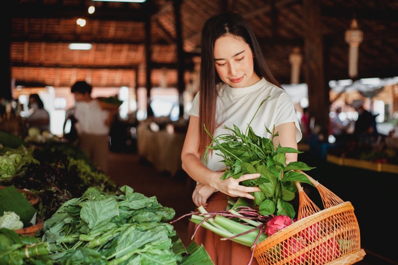 Woman With Basket of Fresh Produce