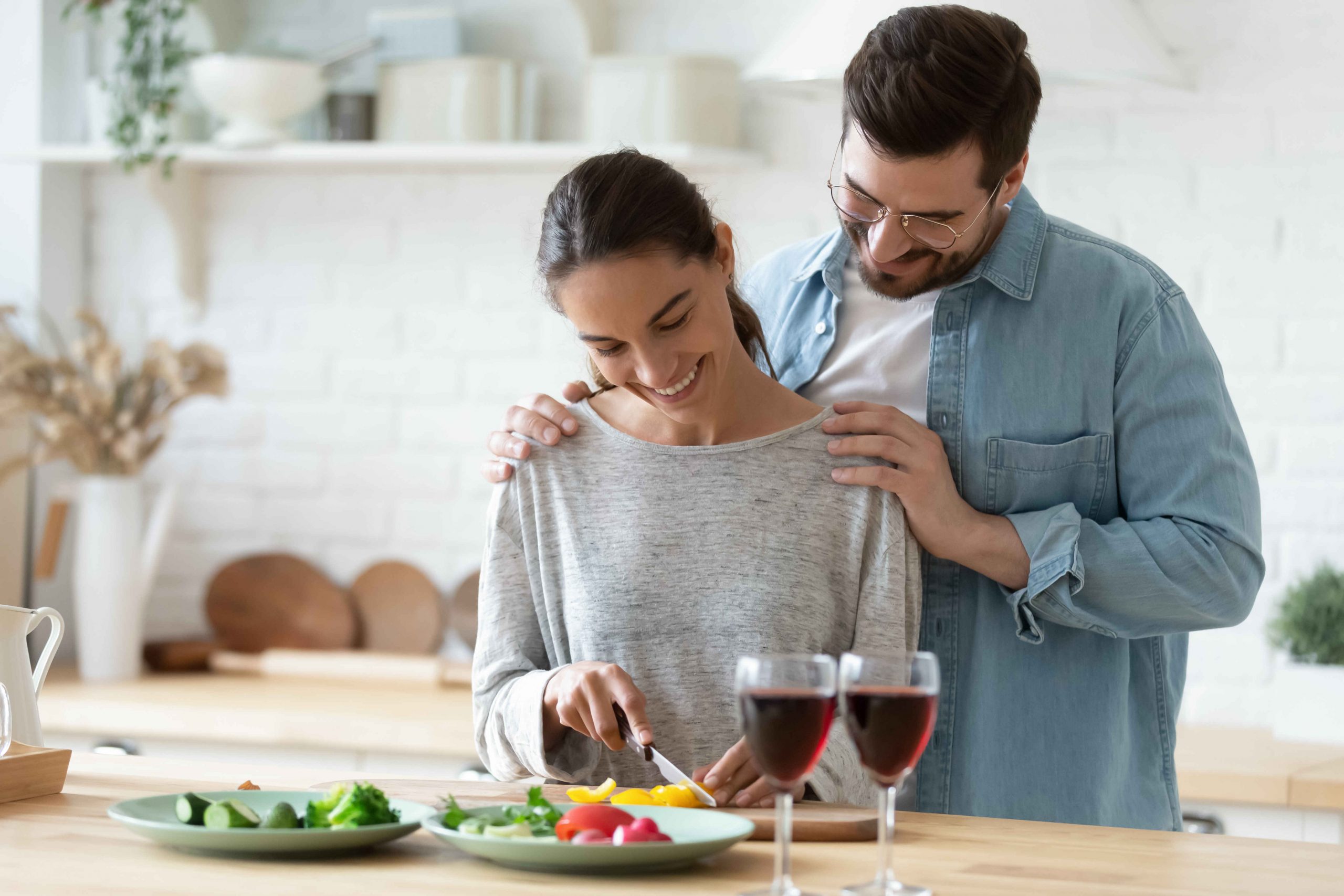 couple preparing food together